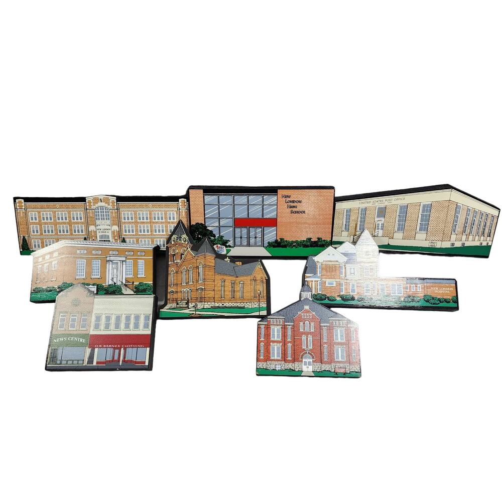 New London Area Historical Society Wooden Scenic Buildings Lot of 8 Shelf Decor